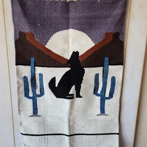 Vintage Native American/Southwestern Style Howling Wolf Tapestry 29"X46"