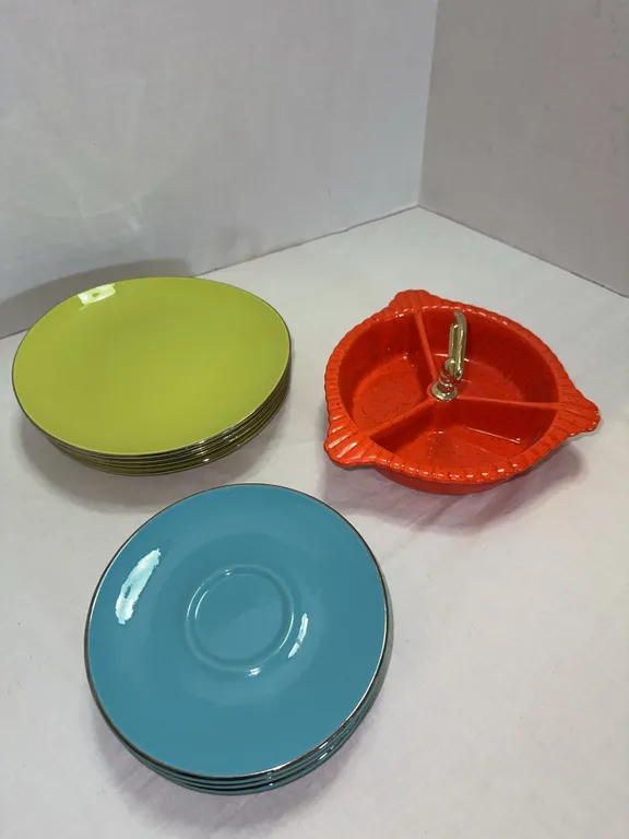 California pottery divided dish and KidsThatFrog misc small plates