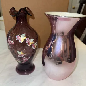Handpainted Fenton glass vase, etc.