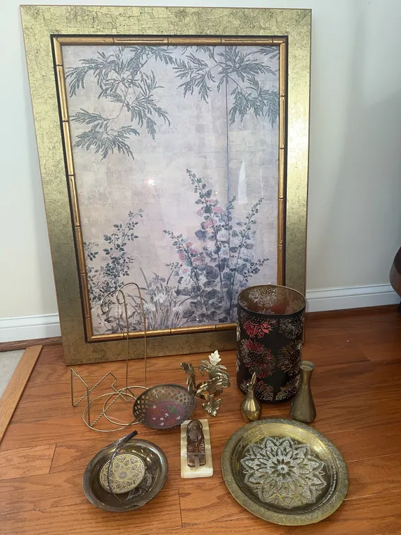 Asian print and metal decor