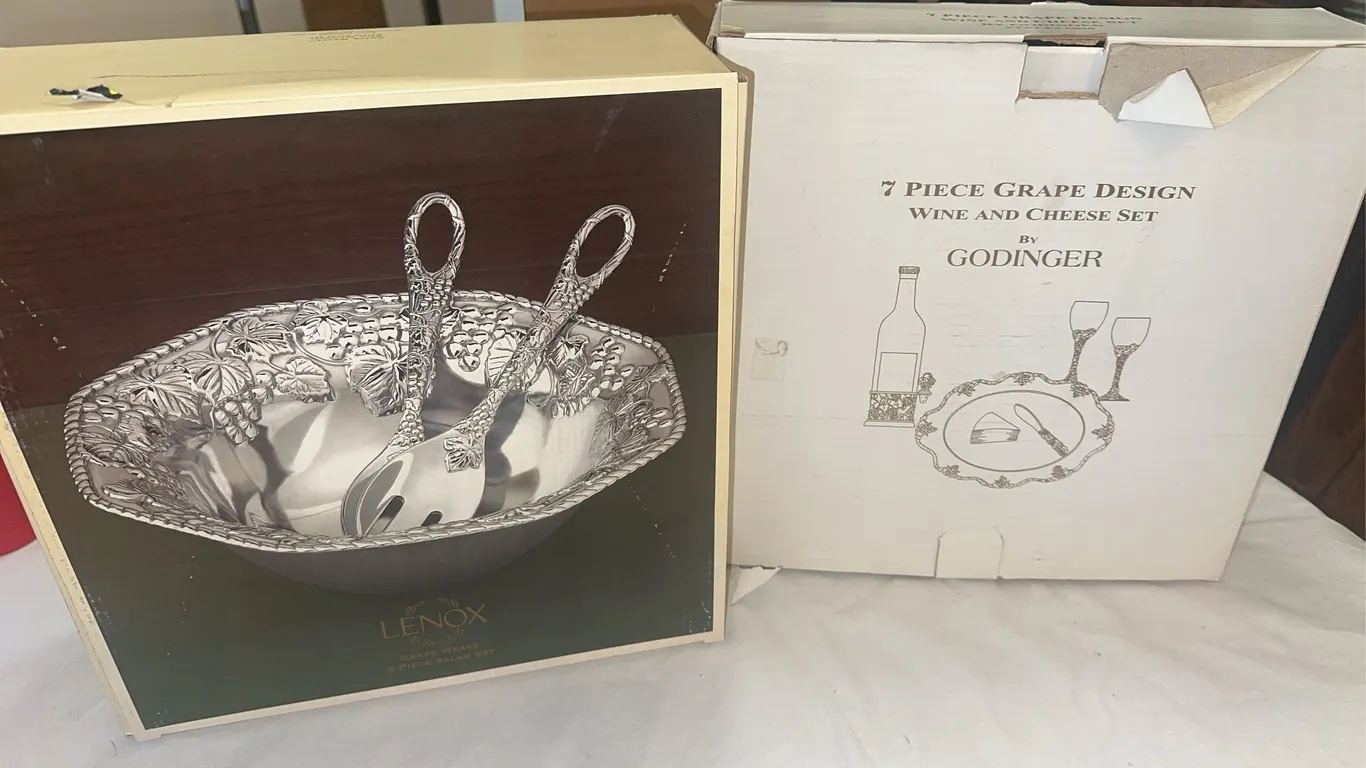 Lenox aluminum salad bowl and wine and cheese set