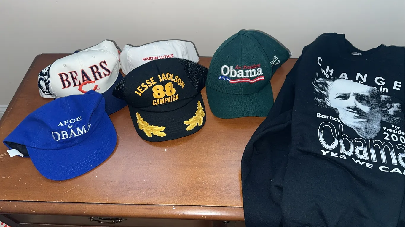 Barack Obama sweatshirt, hats, etc.