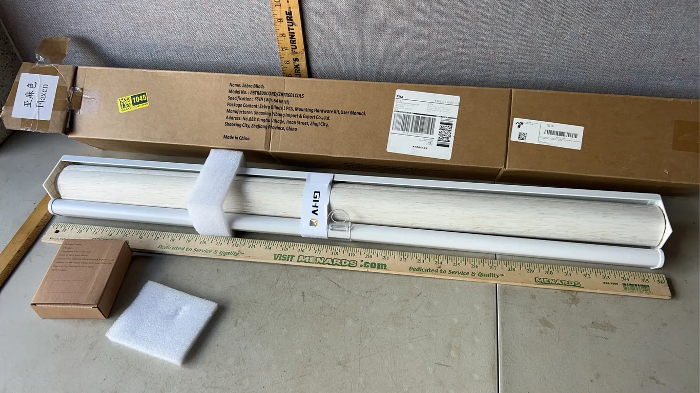 GHV Cordless Zebra Flaxen Roller Blinds 36''X64''