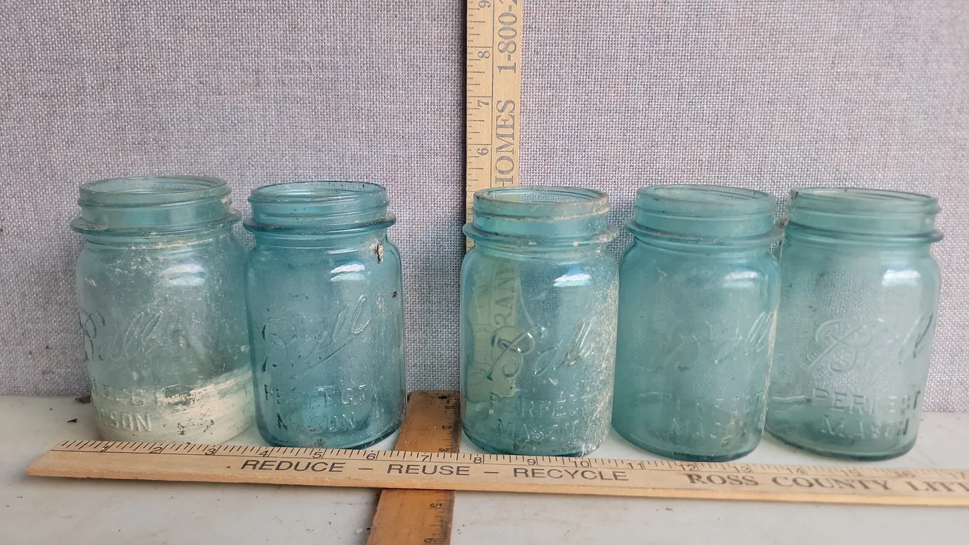 5 Vintage Ball Blue Glass 1 Pt. Canning Jars