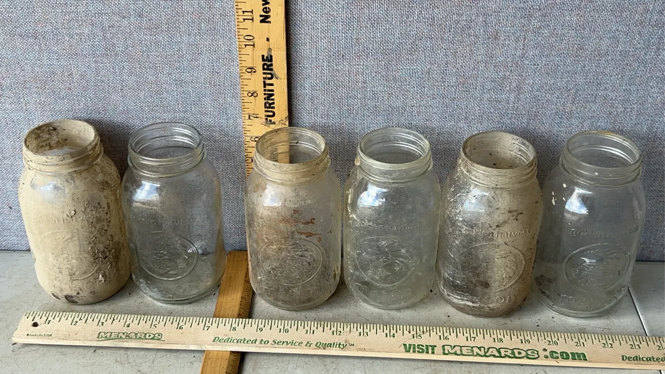 6 Vintage Golden Harvest Mason 1 Qt. Glass Canning Jars