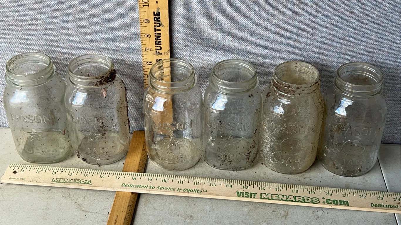 6 Vintage Mason Jar 1 Qt. Glass Canning Jars