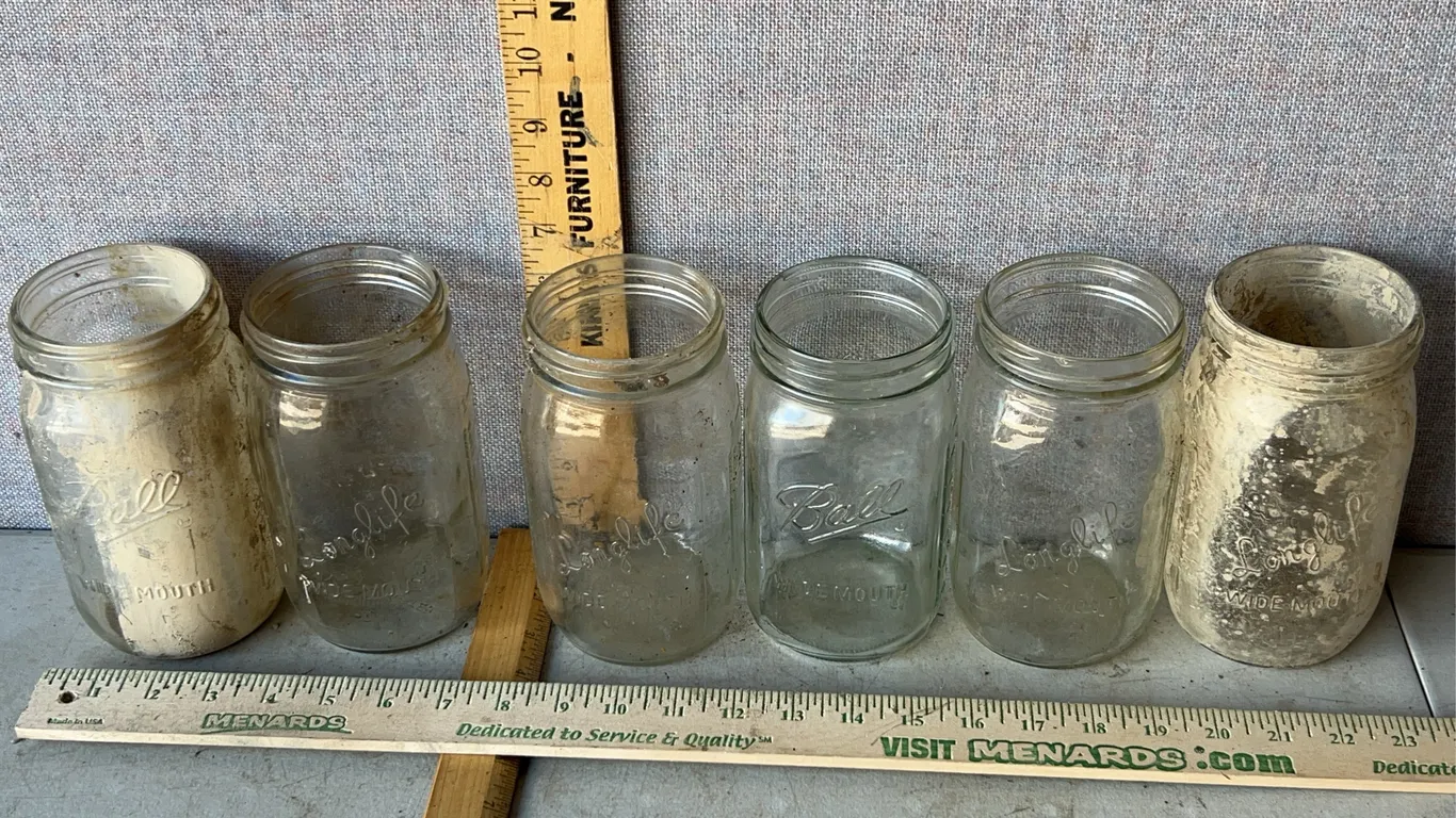 6 Vintage Wide Mouth 1 Qt Canning Jars-2 Ball & 4 Longlife