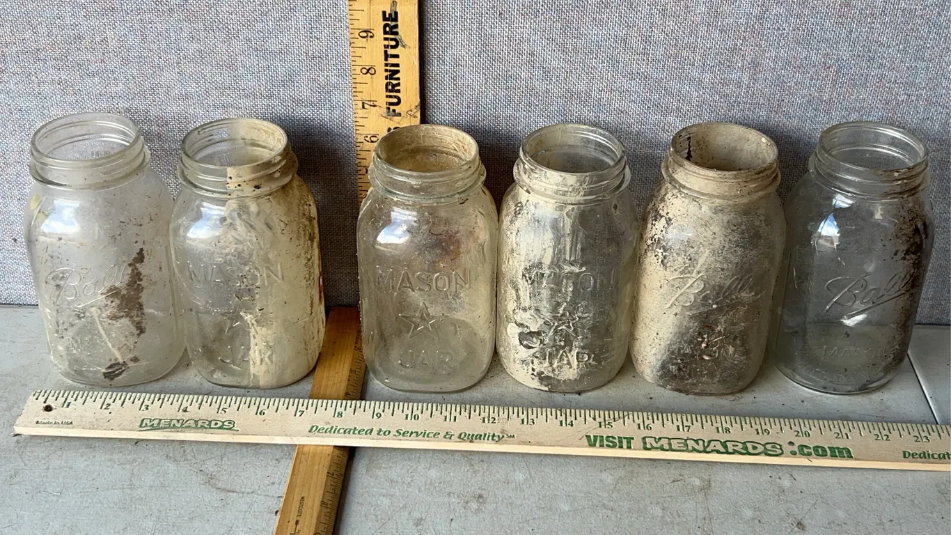 6 Vintage Glass 1 Qt. Canning Jars-3 Ball & 3 Mason Jar