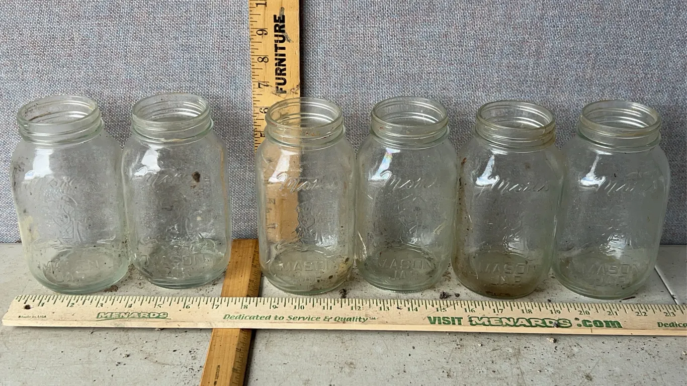 6 Vintage Moms Mason Jars 1 Qt. Glass Canning Jars