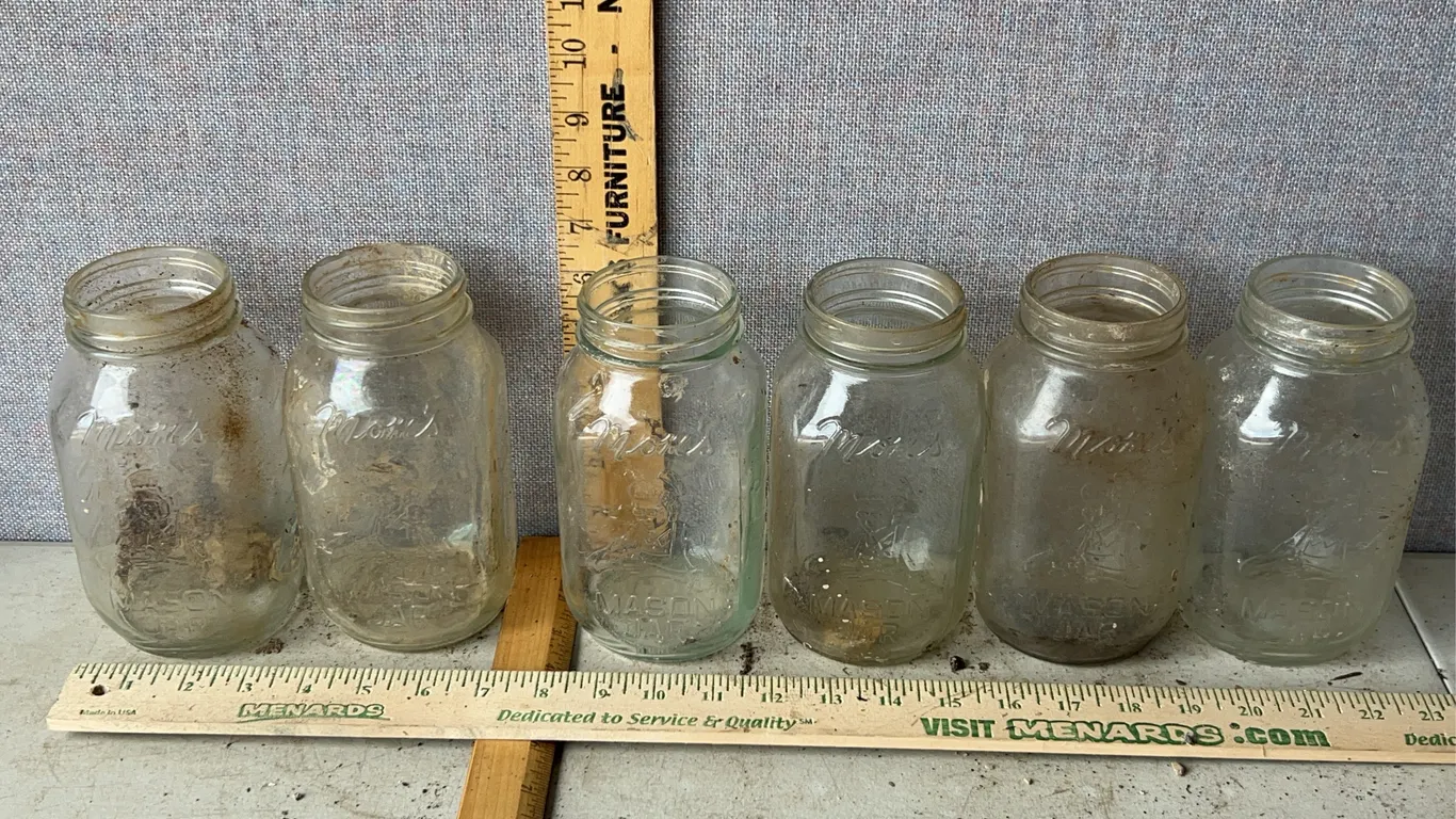 6 Vintage Moms Mason Jars 1 Qt. Glass Canning Jars