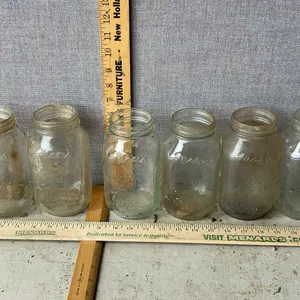 6 Vintage Moms Mason Jars 1 Qt. Glass Canning Jars