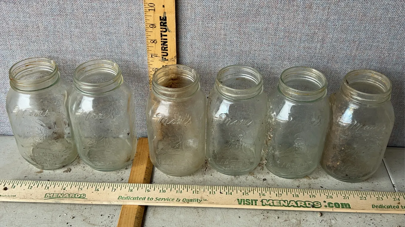 6 Vintage Moms Mason Jars 1 Qt. Glass Canning Jars