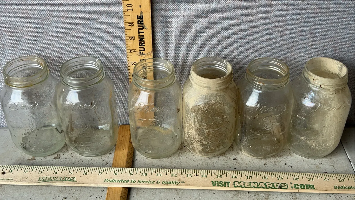 6 Vintage Moms Mason Jars 1 Qt. Glass Canning Jars