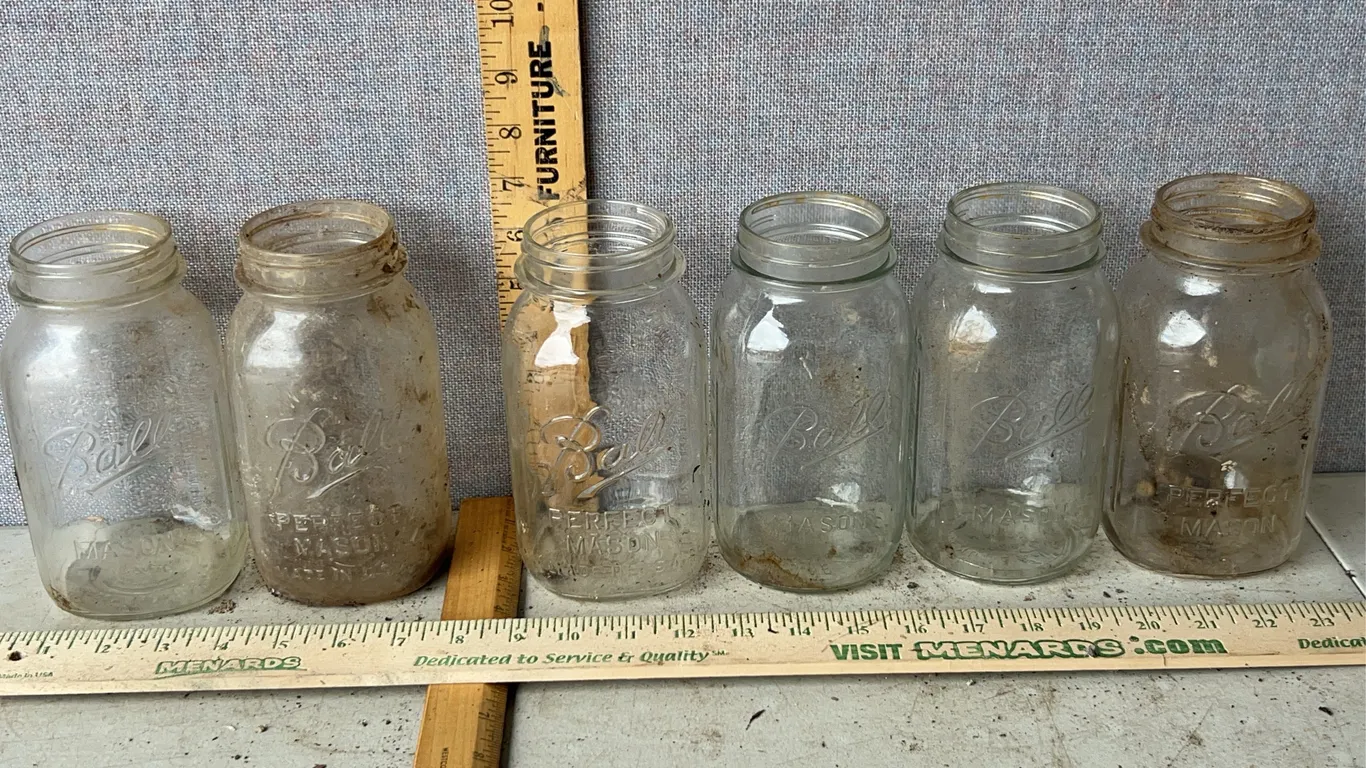 6 Vintage Ball 1 Qt. Glass Canning Jars