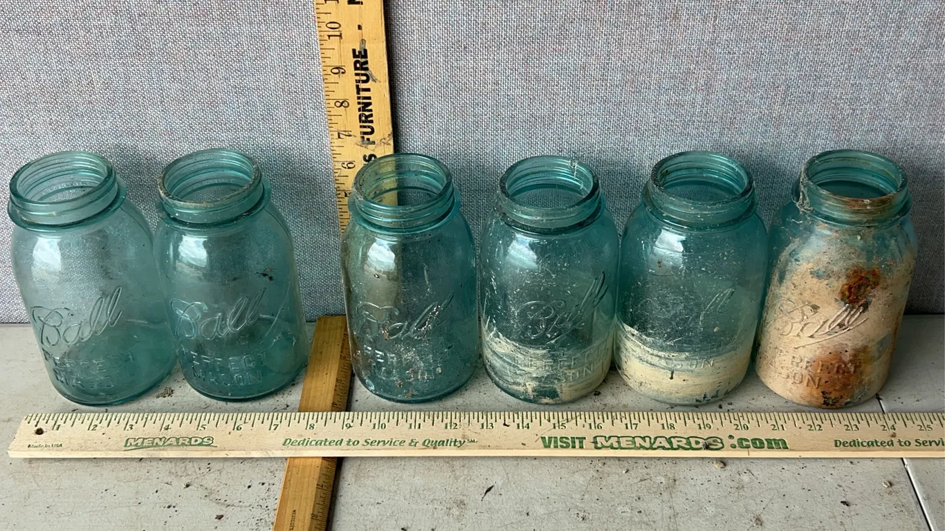 6 Vintage Ball 1 Qt. Blue Glass Canning Jars