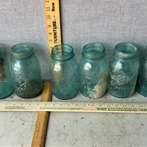 6 Vintage Ball 1 Qt. Blue Glass Canning Jars