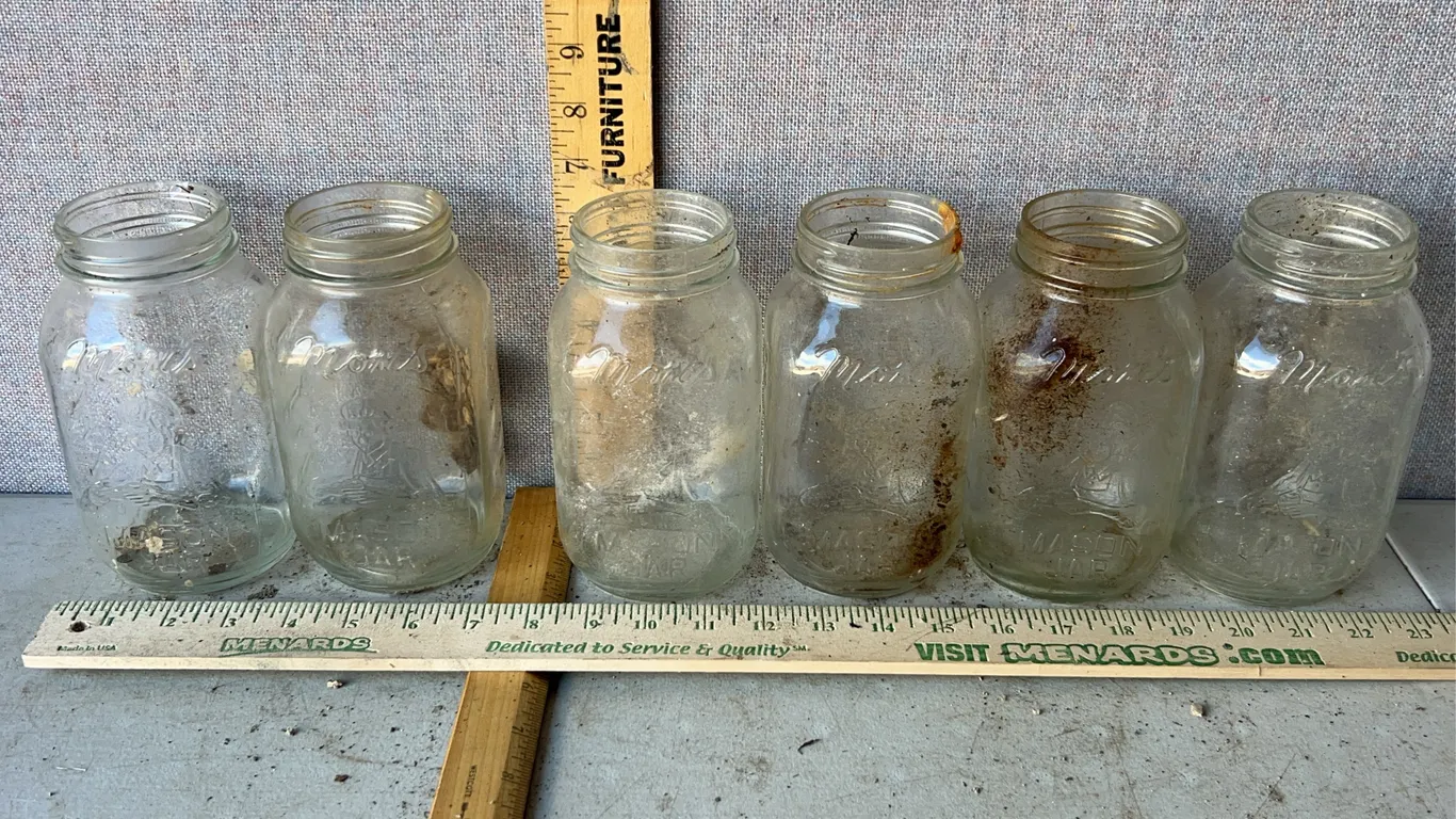 6 Vintage Moms Mason Jars 1 Qt. Glass Canning Jars
