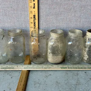 6 Vintage Moms Mason Jars 1 Qt. Glass Canning Jars