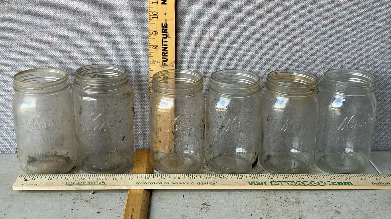 6 Vintage Wide Mouth Kerr Self Sealing Mason 1 Qt Glass Canning Jars