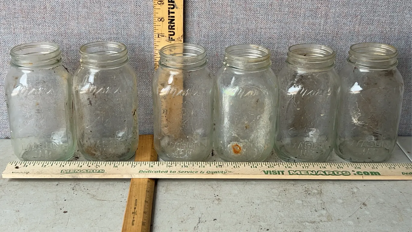 6 Vintage Moms Mason Jars 1 Qt. Glass Canning Jars