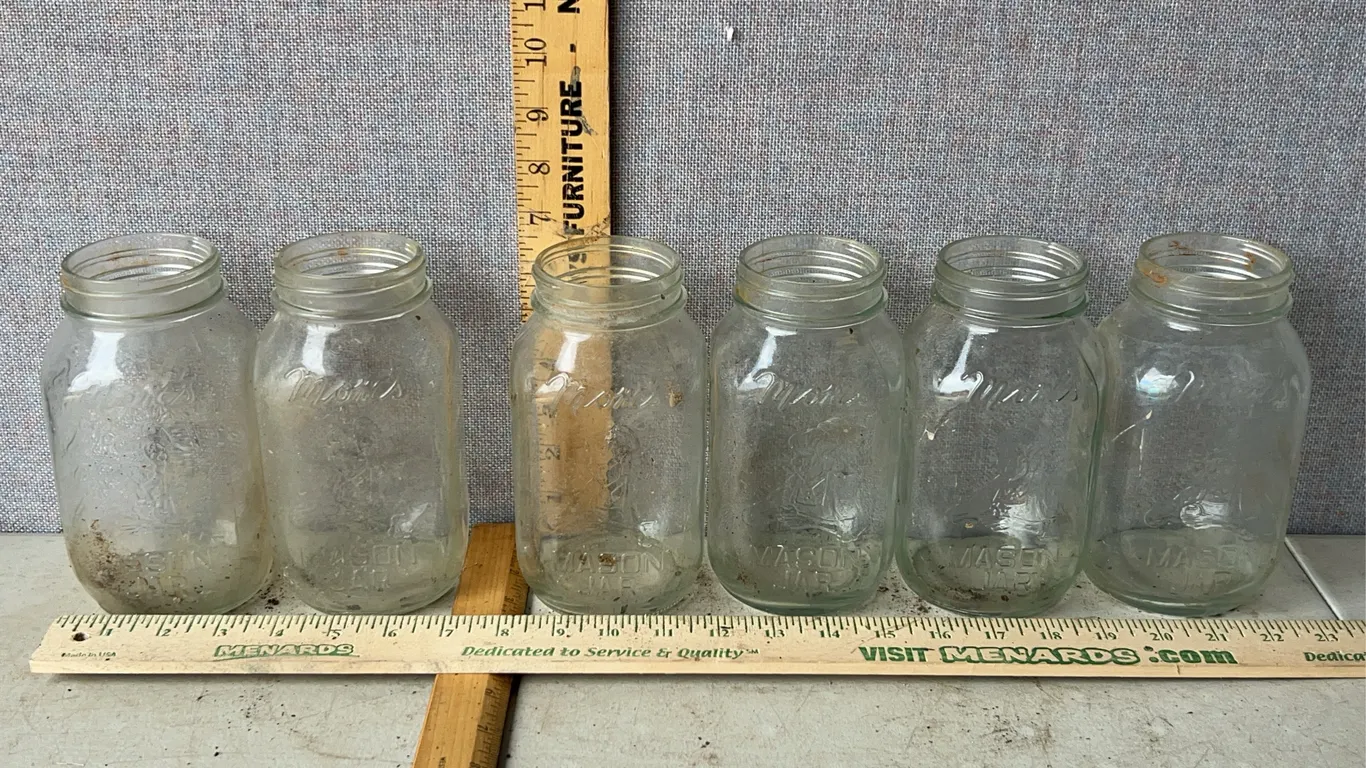 6 Vintage Moms Mason Jars 1 Qt. Glass Canning Jars