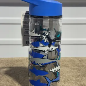 *NEW* 14 oz Shark Double Wall Insulated Plastic Water Bottle with Lid and Straw