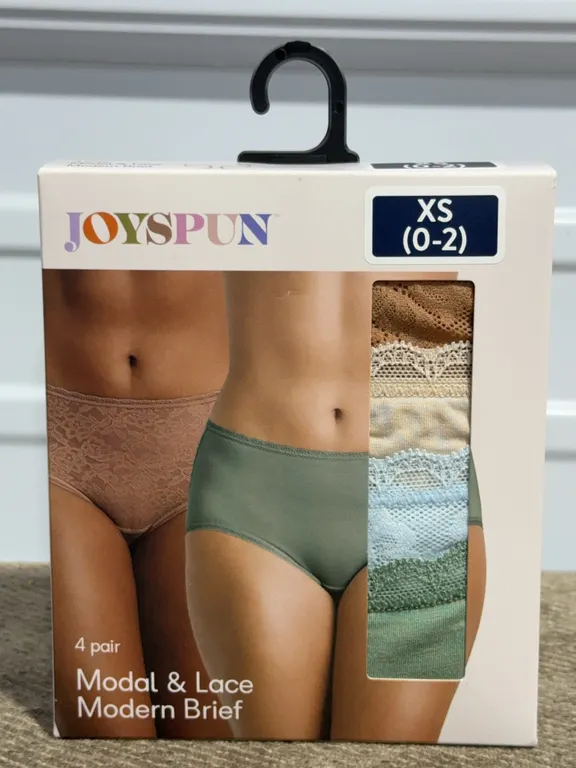 *NEW* Joyspun Women's Soft Touch Lace Brief Panties, 4-Pack, XSmall (0-2)