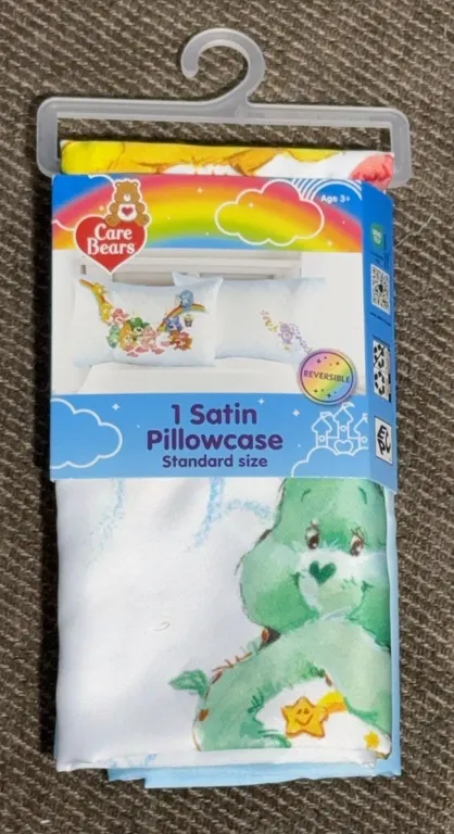 *NEW* Care Bears White Blue Reversible Silky Satin Pillowcase, Standard Size, 1-Pack