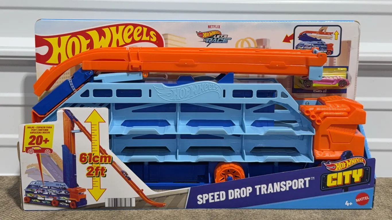 *NEW* Hot Wheels City Speed Drop Transport Hauler with 1 Toy Car, Stores 20+ 1:64 Scale Vehicles