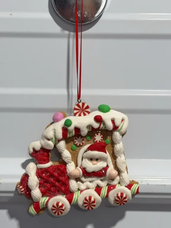 *NEW* Clay Dough Gingerbread Train Engine w/ Santa Claus Christmas Ornament, 4”T