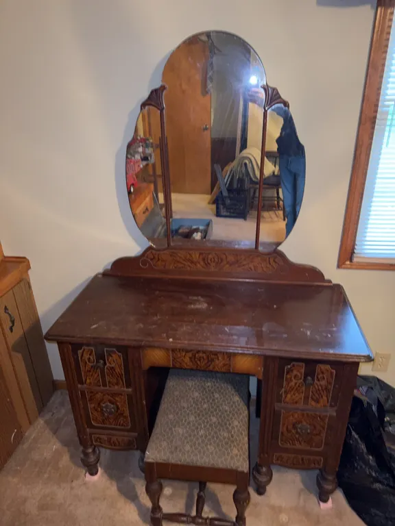 Antique wood vanity with drawers