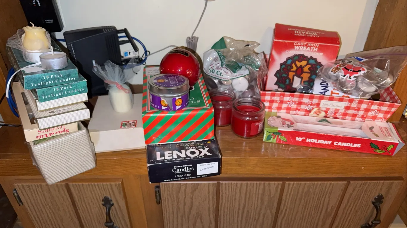 Christmas decor, lot and candles