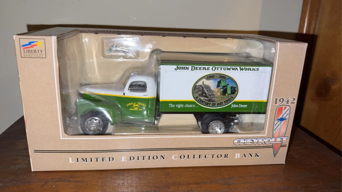 Limited edition collector bank, John Deere Chevy truck