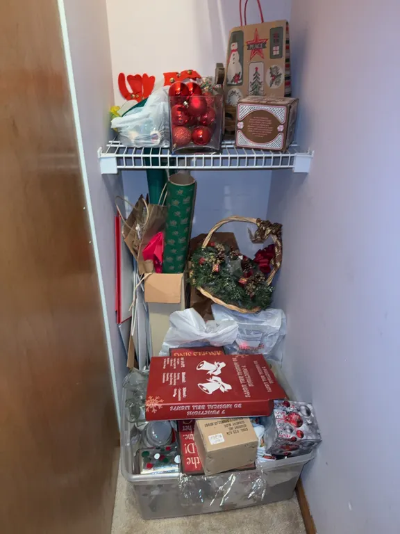 Christmas decorations closet, clean out