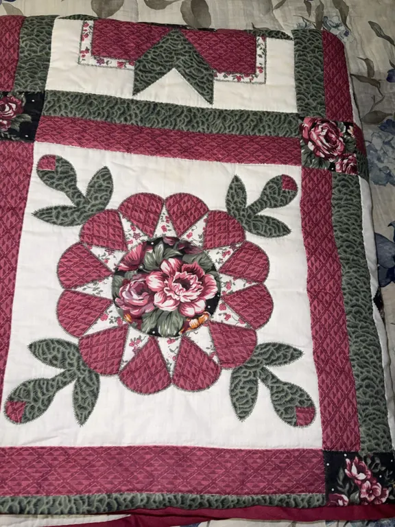 Large floral quilt hand made by Eileen