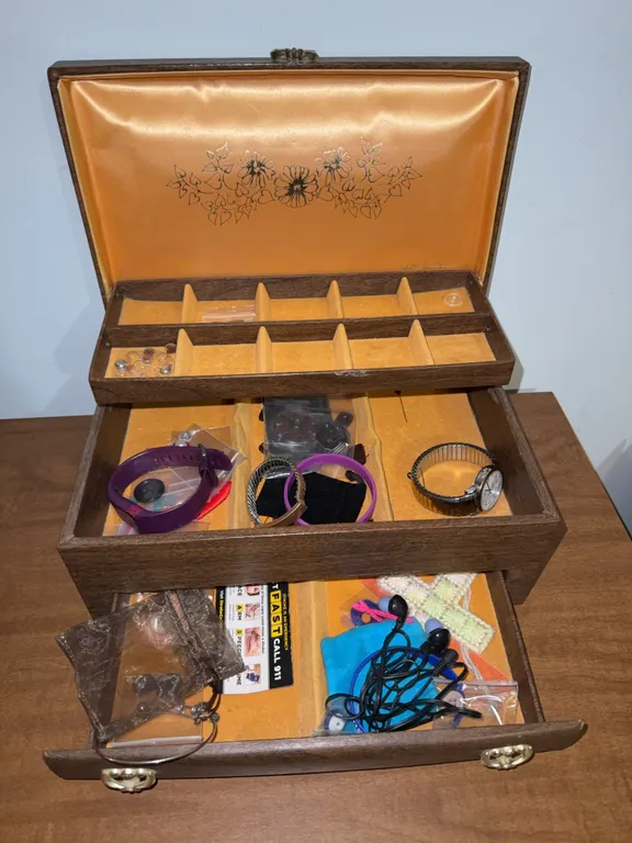 Jewelry box with various jewelry and bracelets