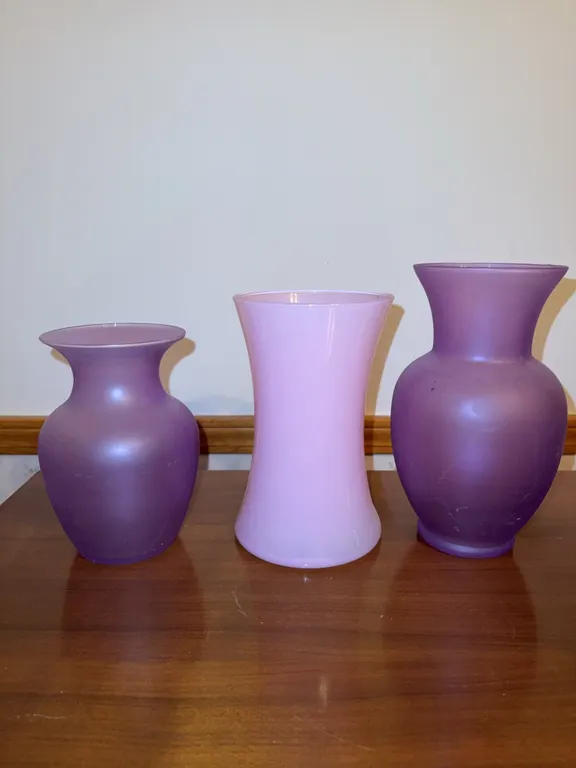 Purple and pink vases frosted glass