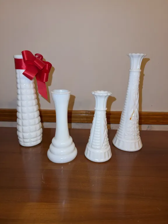 White glass vases
