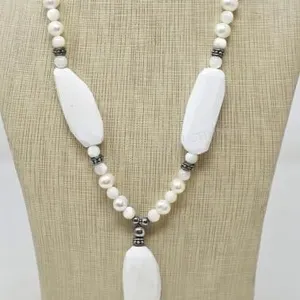 Natural Stone & Pearl Beaded Necklace