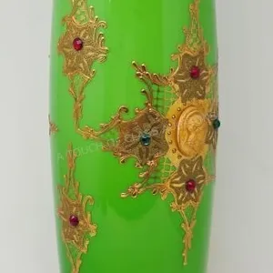 Antique Green Bohemian Art Glass Vase