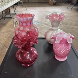 Collection of 4 Vintage Fenton Hobnail Glass Vases