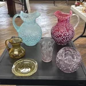 Victorian Glassware Lot - Pitchers, Vase, Dish, Tu