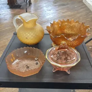 Vintage Amber Carnival Glass Footed Bowl and Yello