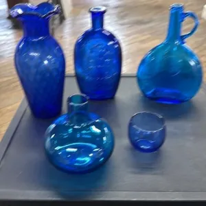 Collection of 5 Cobalt Blue Glass Bottles and Vase