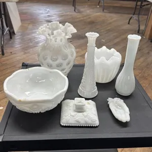 Vintage White Milk Glass Collection - Vase, Bowl,