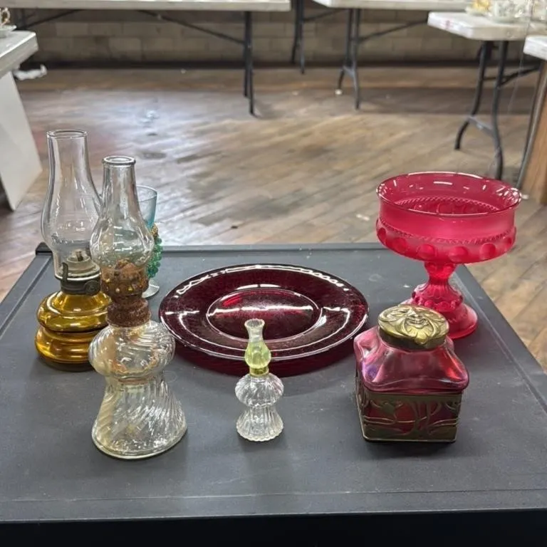 Antique Glass Oil Lamps and Decorative Glassware L