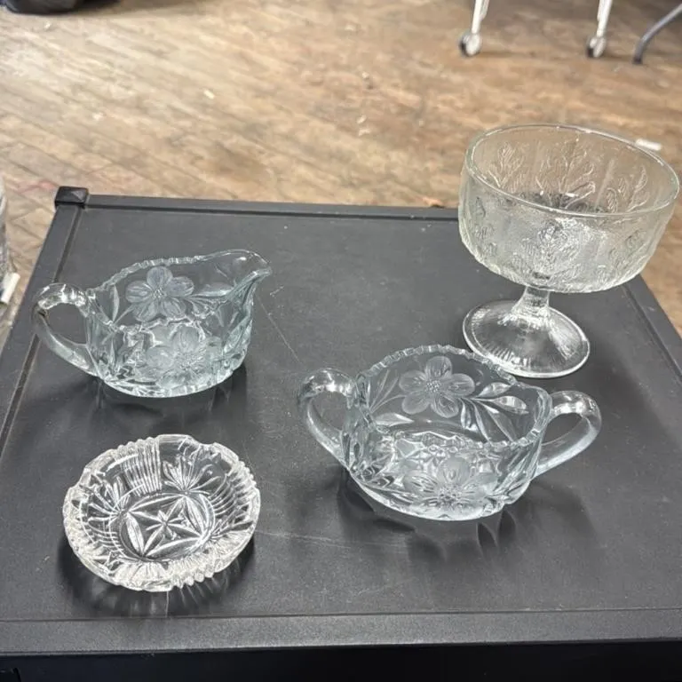 Vintage Crystal Glassware Lot - Ashtray, Creamers,