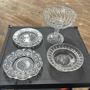 Vintage Clear Glass Footed Compote Dish and 3 Smal