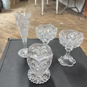 Antique Crystal Glass Footed Bowl and Compotes Set