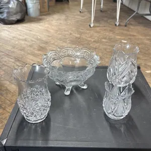 Vintage Crystal Glass Footed Bowl and Vases Set